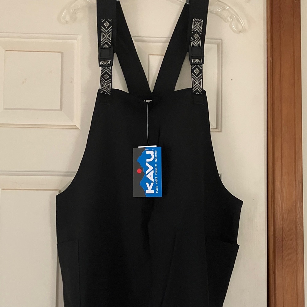 KAVU Black Overalls with Geometric Straps